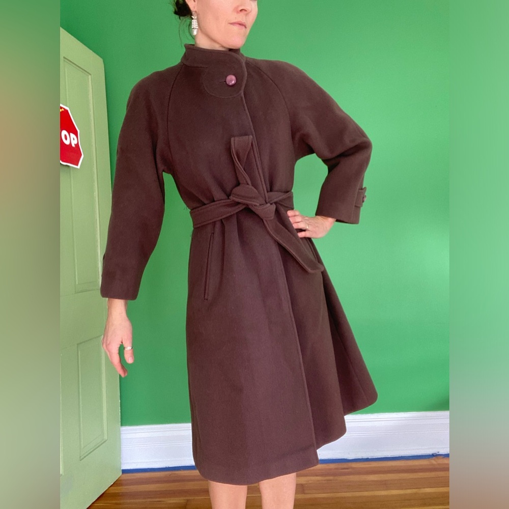 Vintage 70s Zandra Rhodes for Green & Makofsky purple Brown wool Belted Coat